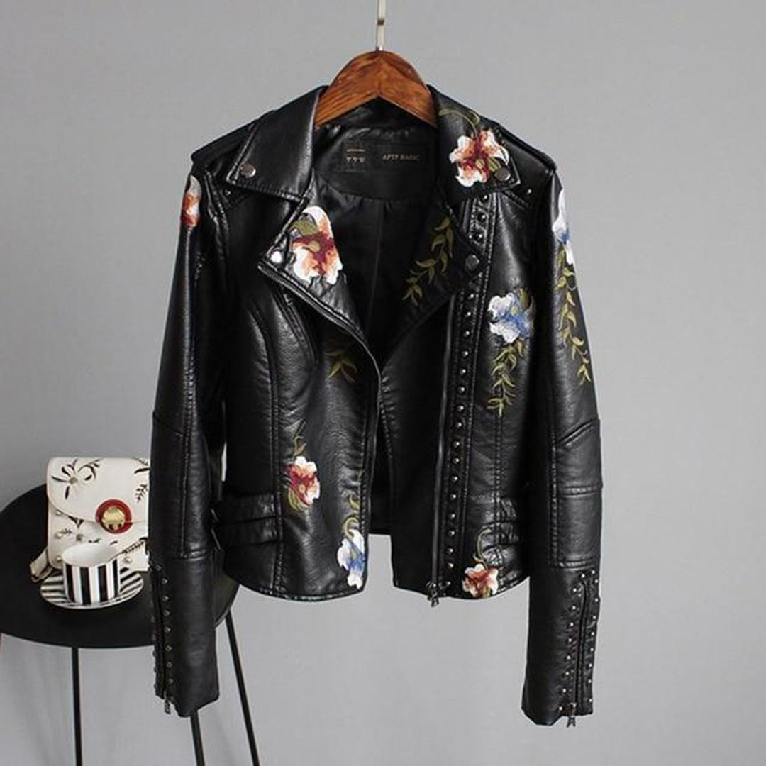 Luna - Leren Jas met Bloemenprint - Luxe en Functioneel - Voor Dames - Perfect voor elke Gelegenheid