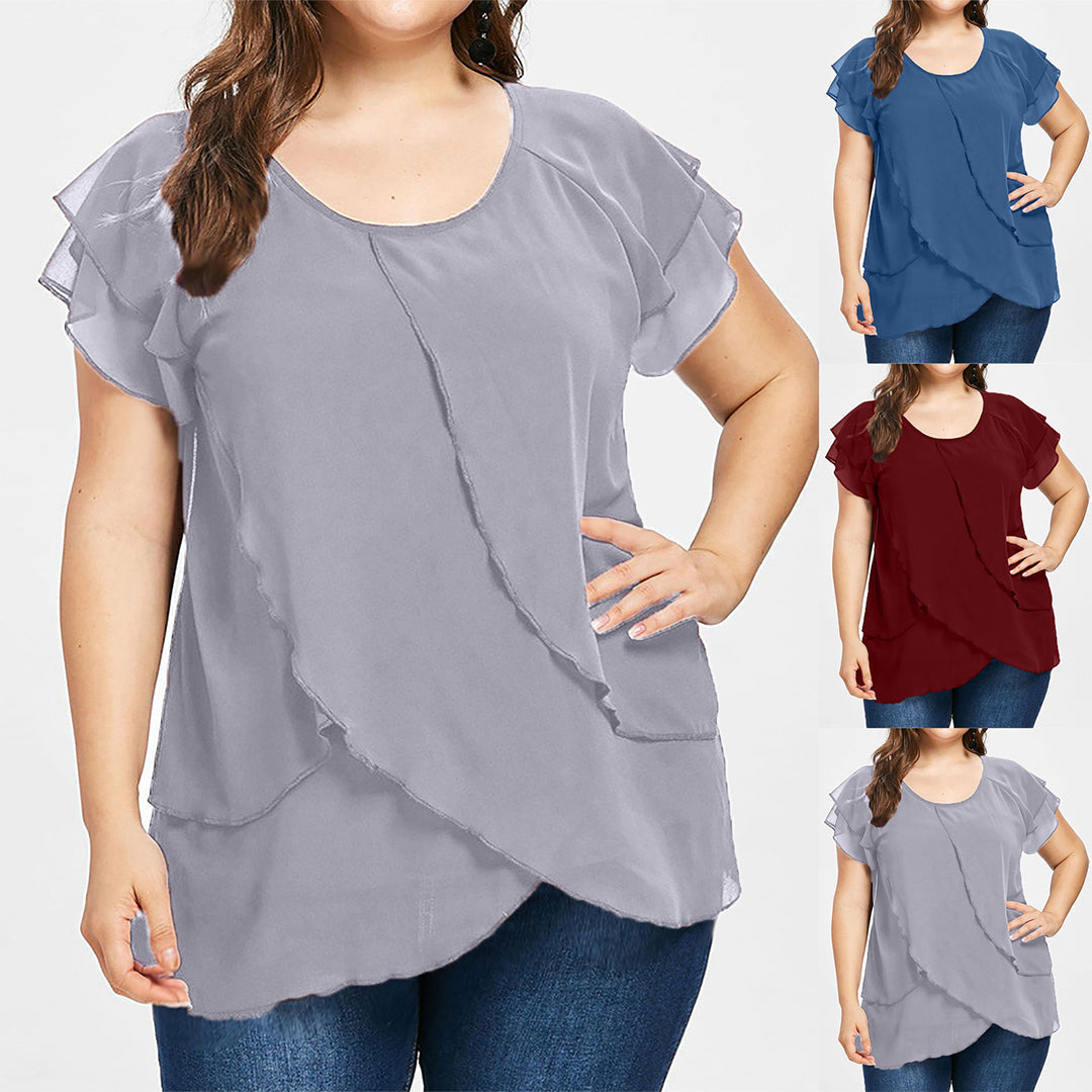 Sophie - Chiffon Blouse met Ruches - Elegante Asymmetrische Zoom - Voor Dames - Zomerlook