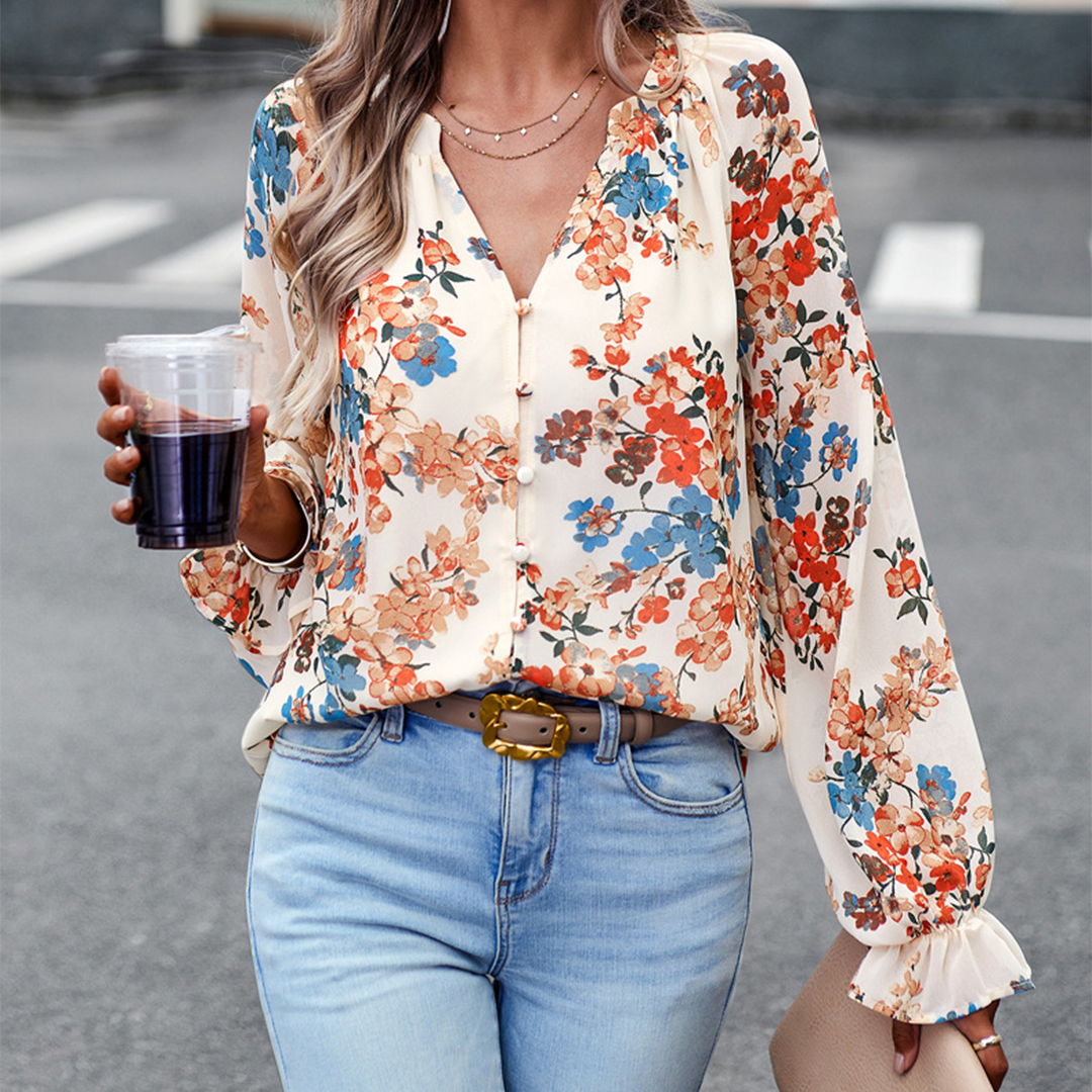 Isabelle - Bloemenchiffon Blouse - Ademend en Licht - Voor Dames - Zomeroutfits