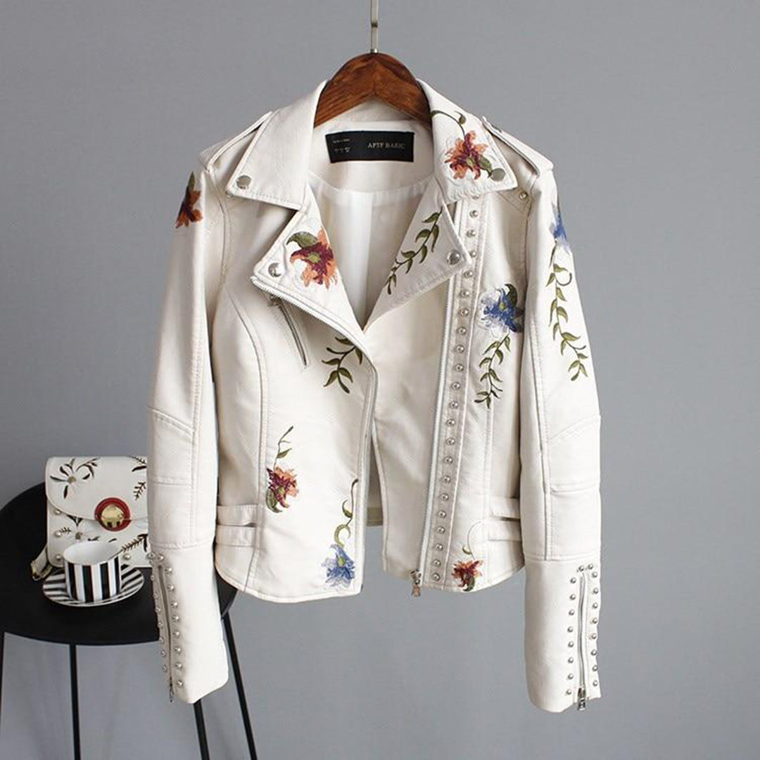 Luna - Leren Jas met Bloemenprint - Luxe en Functioneel - Voor Dames - Perfect voor elke Gelegenheid