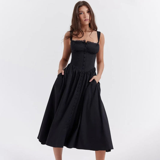 Leila - Midi Jurk met Korsebandjes - Elegant en Comfortabel - Voor Dames - Perfect voor Feestjes