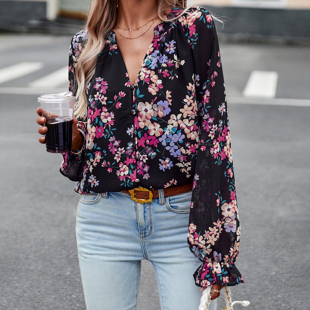Isabelle - Bloemenchiffon Blouse - Ademend en Licht - Voor Dames - Zomeroutfits
