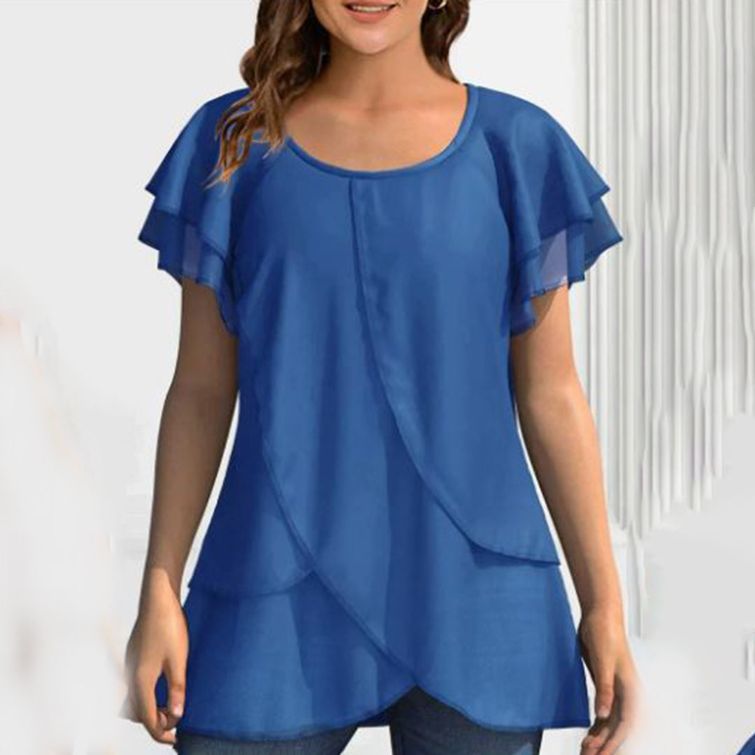 Sophie - Chiffon Blouse met Ruches - Elegante Asymmetrische Zoom - Voor Dames - Zomerlook