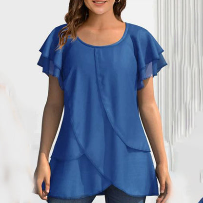 Sophie - Chiffon Blouse met Ruches - Elegante Asymmetrische Zoom - Voor Dames - Zomerlook
