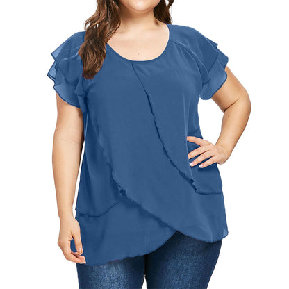 Sophie - Chiffon Blouse met Ruches - Elegante Asymmetrische Zoom - Voor Dames - Zomerlook