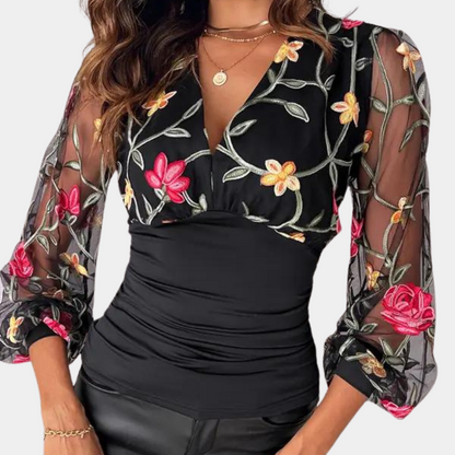 Ella - Bloemenborduursel Top - Elegante en Verfijnde Stijl - Voor Dames - Perfect voor Speciale Gelegenheden