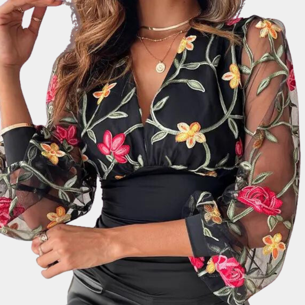 Ella - Bloemenborduursel Top - Elegante en Verfijnde Stijl - Voor Dames - Perfect voor Speciale Gelegenheden