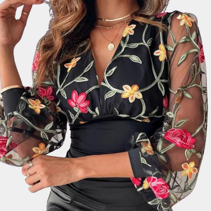 Ella - Bloemenborduursel Top - Elegante en Verfijnde Stijl - Voor Dames - Perfect voor Speciale Gelegenheden