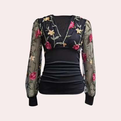 Ella - Bloemenborduursel Top - Elegante en Verfijnde Stijl - Voor Dames - Perfect voor Speciale Gelegenheden