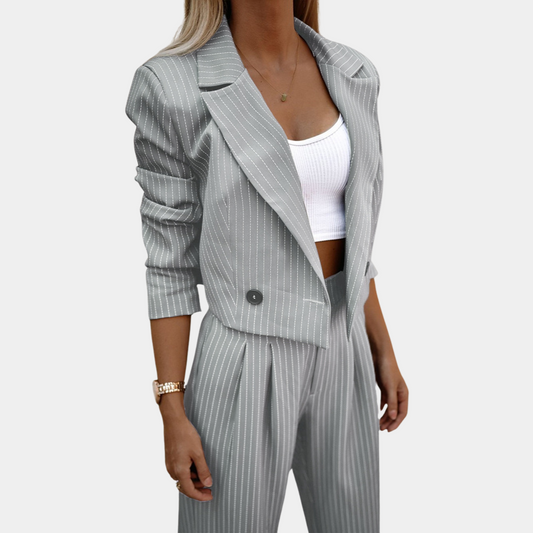 Sophie - Stijlvolle 2-delige Outfit - Krijtstrepen en Comfort - Voor Dames - Perfect voor Werk en Avonduitstap
