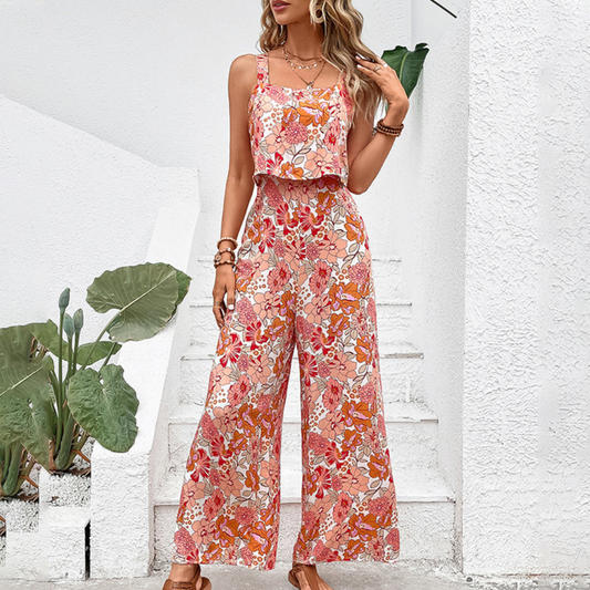 Sophie - Bloemen Jumpsuit - Hoog Taille & Wijde Broeklijn - Voor Dames - Lente/Zomer