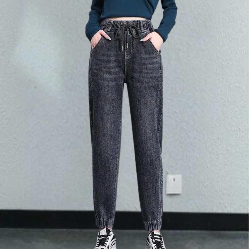 Bianca - Boyfriend Jeans - Verstelbaar Koord en Scheuren - Voor Dames - Perfect voor Casual Uitjes