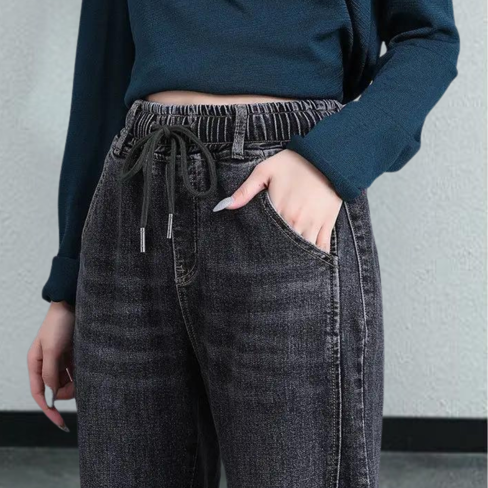 Bianca - Boyfriend Jeans - Verstelbaar Koord en Scheuren - Voor Dames - Perfect voor Casual Uitjes