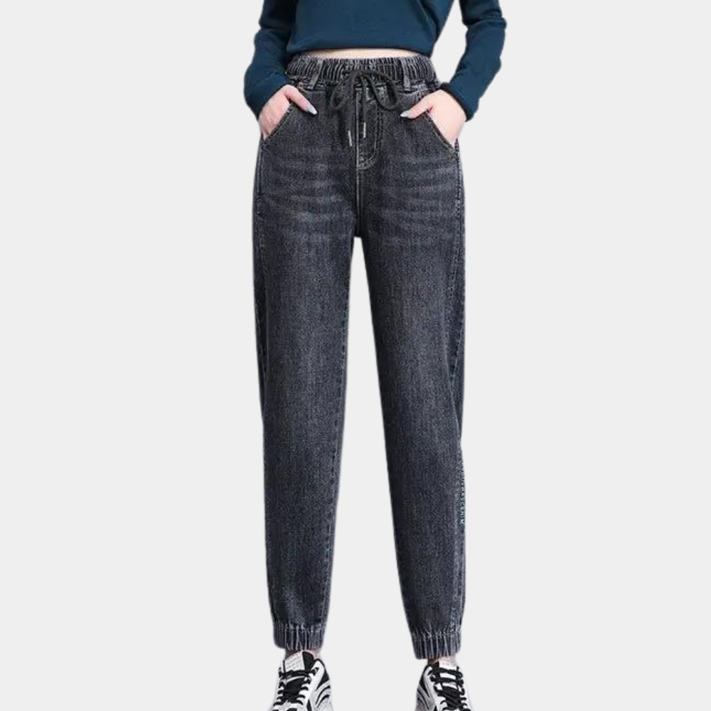 Bianca - Boyfriend Jeans - Verstelbaar Koord en Scheuren - Voor Dames - Perfect voor Casual Uitjes