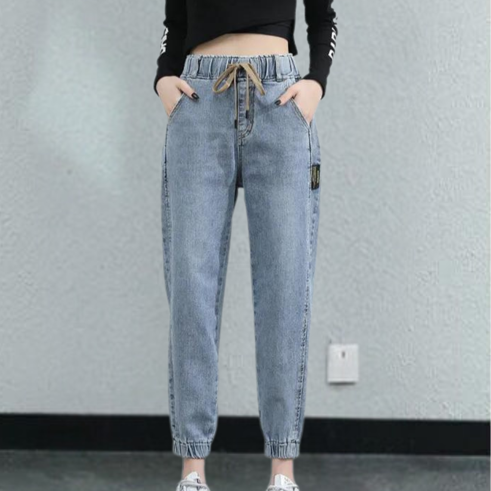 Bianca - Boyfriend Jeans - Verstelbaar Koord en Scheuren - Voor Dames - Perfect voor Casual Uitjes
