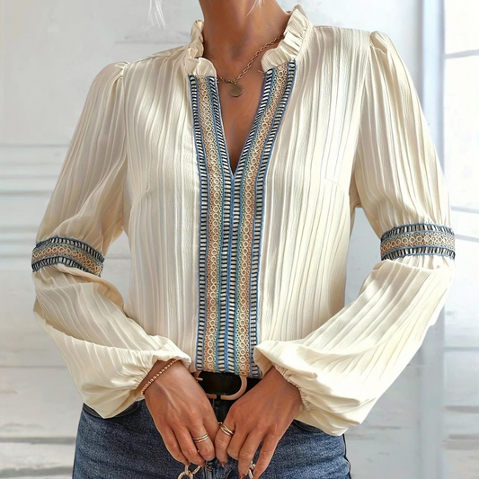 Livia - V-hals Blouse met Ruches - Elegant en Comfortabel - Voor Dames - Perfect voor elke Gelegenheid