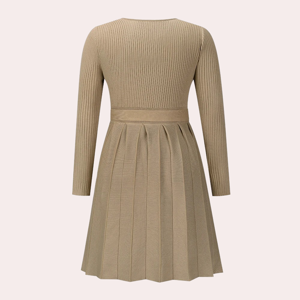 Livia - Midi Jurk met Plooien - Elegante V-hals - Voor Dames - Geschikt voor Elke Gelegenheid