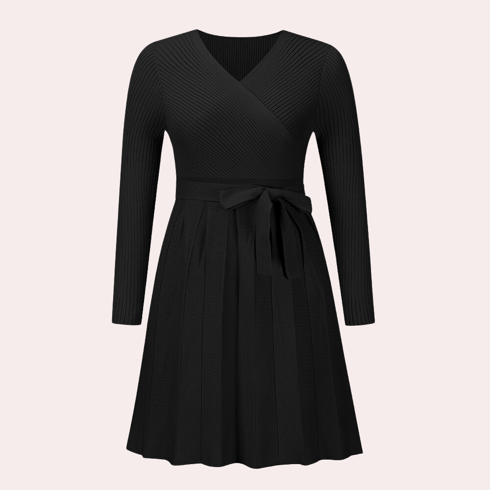 Livia - Midi Jurk met Plooien - Elegante V-hals - Voor Dames - Geschikt voor Elke Gelegenheid