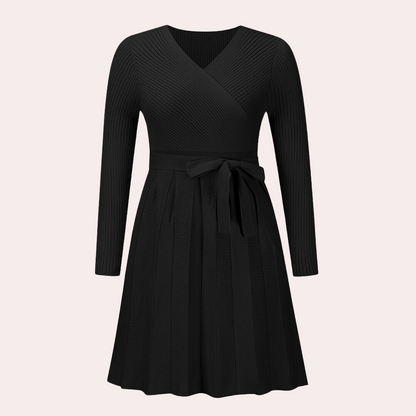 Livia - Midi Jurk met Plooien - Elegante V-hals - Voor Dames - Geschikt voor Elke Gelegenheid