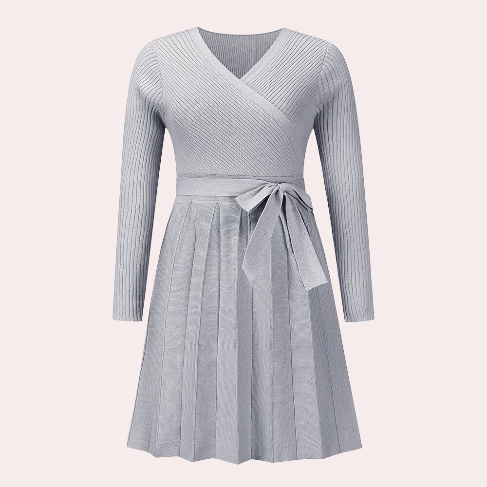 Livia - Midi Jurk met Plooien - Elegante V-hals - Voor Dames - Geschikt voor Elke Gelegenheid