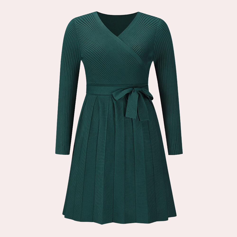 Livia - Midi Jurk met Plooien - Elegante V-hals - Voor Dames - Geschikt voor Elke Gelegenheid
