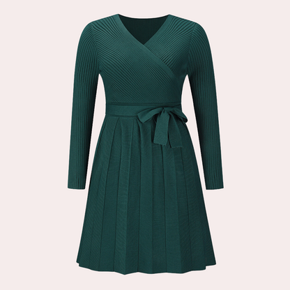 Livia - Midi Jurk met Plooien - Elegante V-hals - Voor Dames - Geschikt voor Elke Gelegenheid