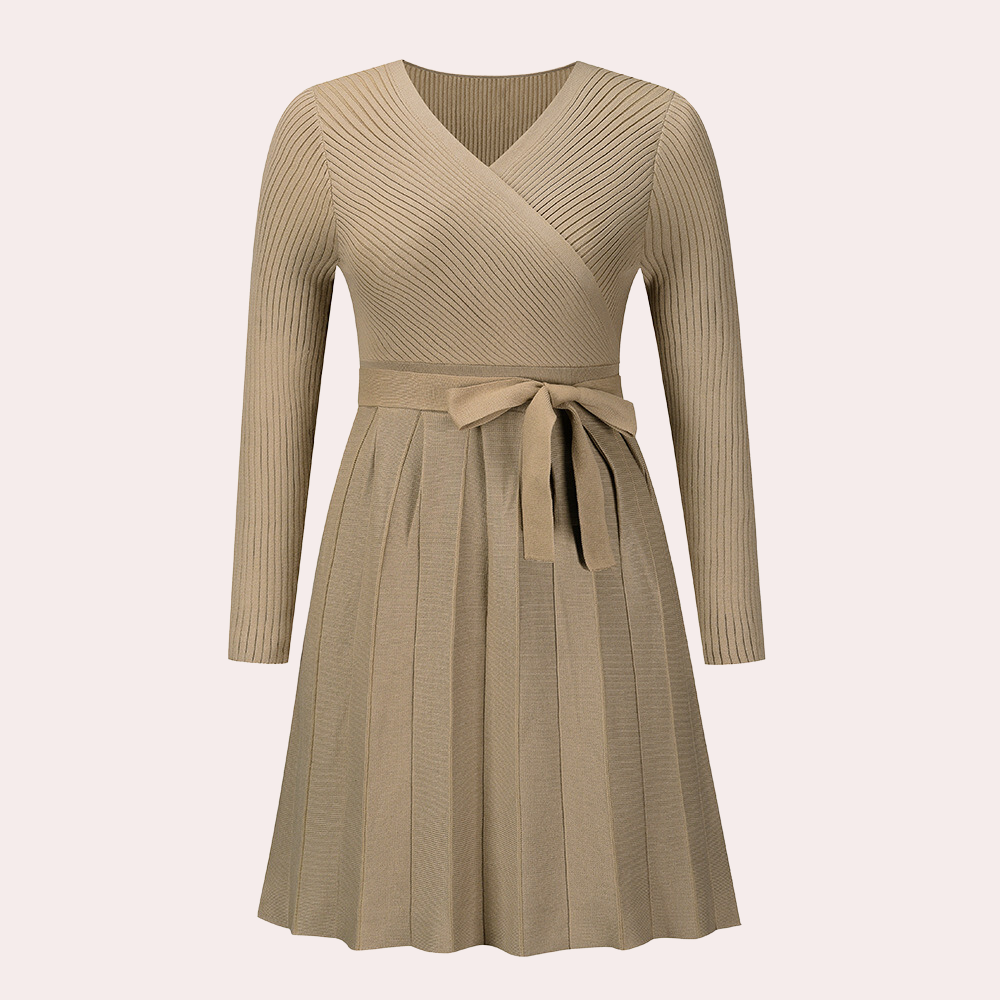 Livia - Midi Jurk met Plooien - Elegante V-hals - Voor Dames - Geschikt voor Elke Gelegenheid