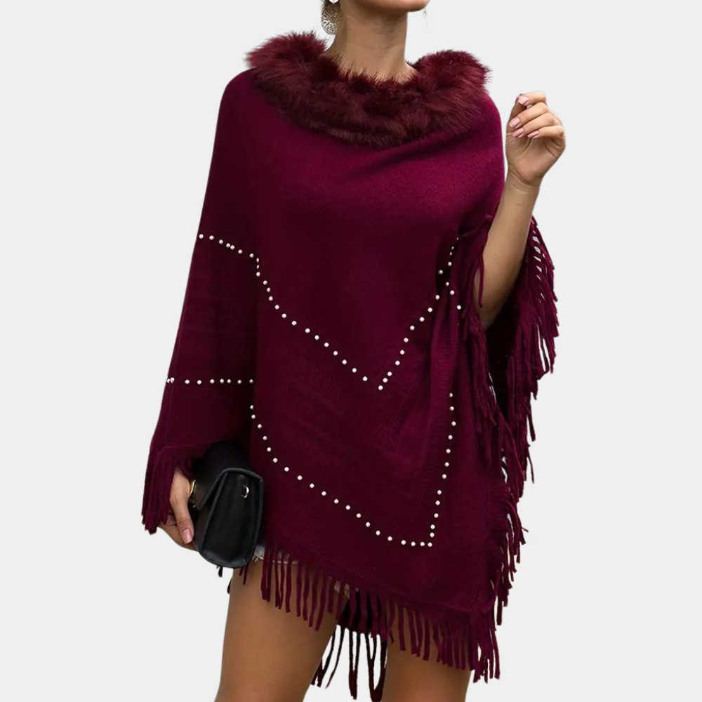Isabella - Elegante Poncho met Franjes - Luxe Imitatiebontkraag - Voor Dames - Herfst & Lente