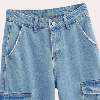 Livia - Cargobroek van Denim - Comfortabele Pasvorm - Voor Dames - Perfect voor Elke Gelegenheid