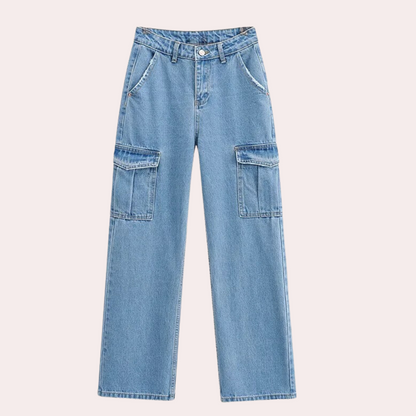 Livia - Cargobroek van Denim - Comfortabele Pasvorm - Voor Dames - Perfect voor Elke Gelegenheid