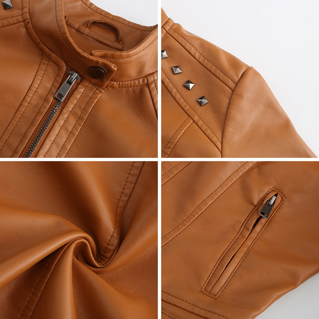 Isabelle - Leren Jas met Kraag en Rits - Elegante Look - Voor Dames - Perfect voor Elke Gelegenheid