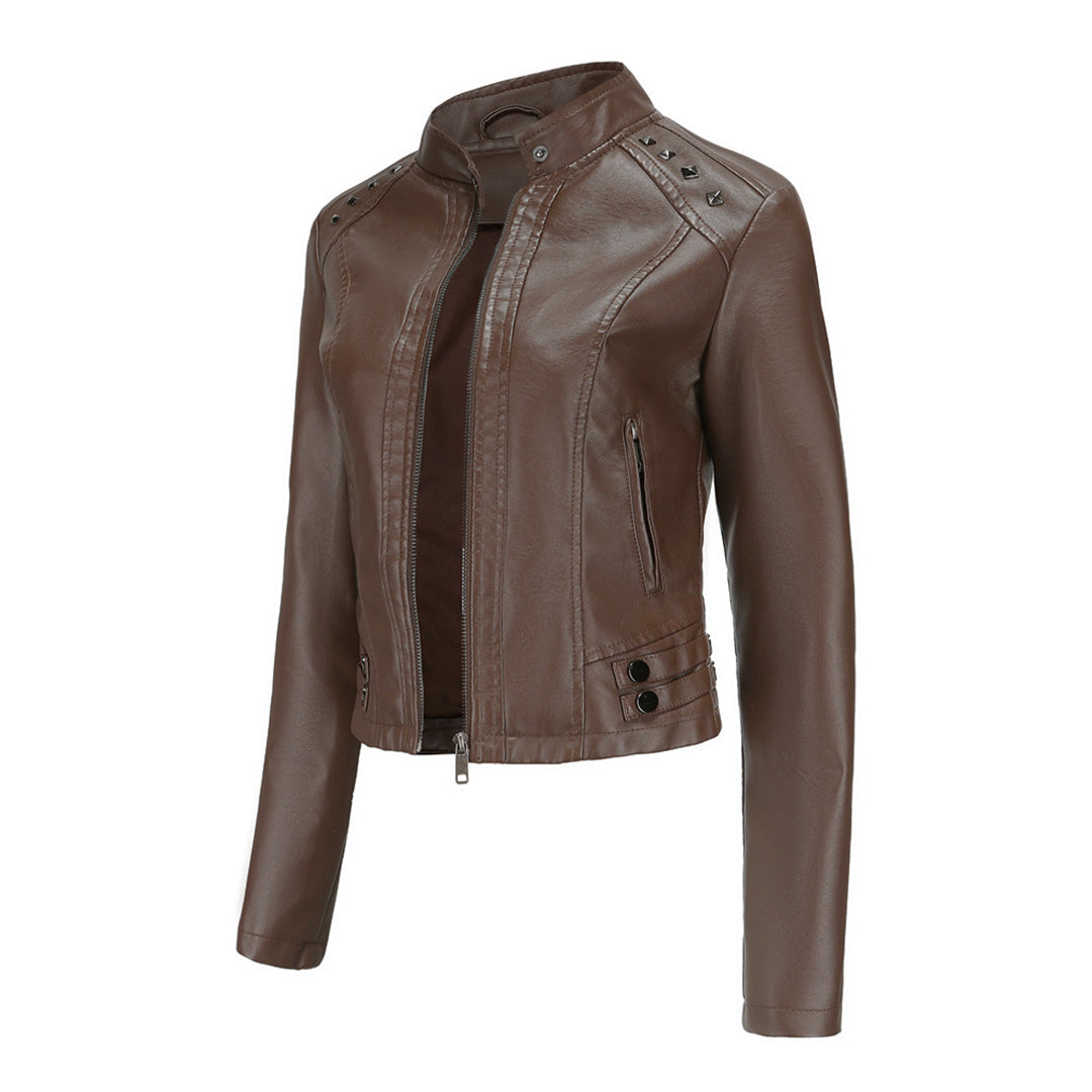 Isabelle - Leren Jas met Kraag en Rits - Elegante Look - Voor Dames - Perfect voor Elke Gelegenheid