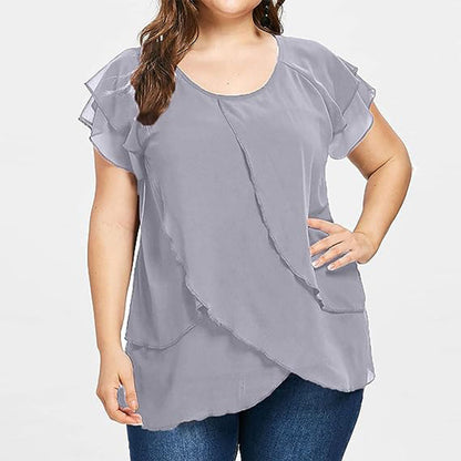 Sophie - Chiffon Blouse met Ruches - Elegante Asymmetrische Zoom - Voor Dames - Zomerlook