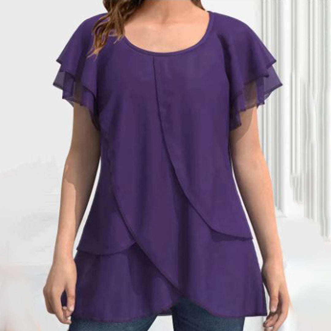 Sophie - Chiffon Blouse met Ruches - Elegante Asymmetrische Zoom - Voor Dames - Zomerlook