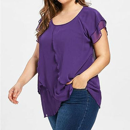 Sophie - Chiffon Blouse met Ruches - Elegante Asymmetrische Zoom - Voor Dames - Zomerlook