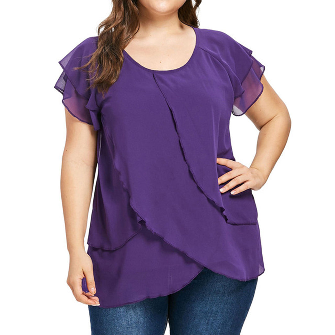 Sophie - Chiffon Blouse met Ruches - Elegante Asymmetrische Zoom - Voor Dames - Zomerlook