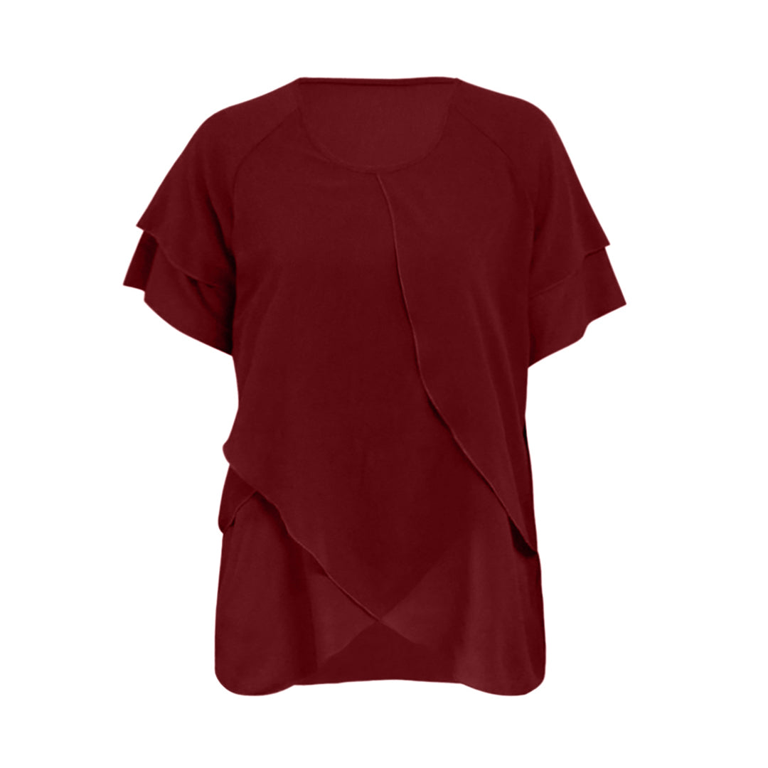 Sophie - Chiffon Blouse met Ruches - Elegante Asymmetrische Zoom - Voor Dames - Zomerlook
