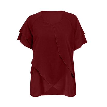 Sophie - Chiffon Blouse met Ruches - Elegante Asymmetrische Zoom - Voor Dames - Zomerlook