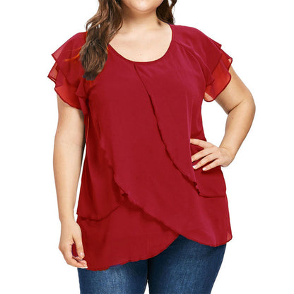 Sophie - Chiffon Blouse met Ruches - Elegante Asymmetrische Zoom - Voor Dames - Zomerlook